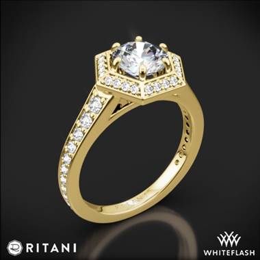 18k Yellow Gold Ritani 1RZ3105 Vintage Hexagonal Halo Vaulted Diamond Engagement Ring