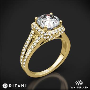 18k Yellow Gold Ritani 1RZ3152 Masterwork Cushion Halo 'V' Diamond Engagement Ring