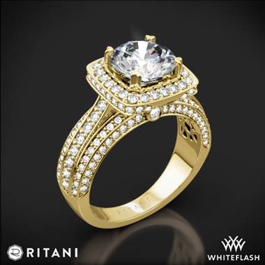 18k Yellow Gold Ritani 1RZ3156 Masterwork Cushion Halo Triple Diamond Engagement Ring