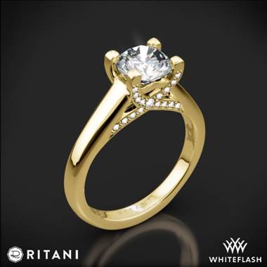 18k Yellow Gold Ritani 1RZ3245 Pave Tulip Solitaire Engagement Ring