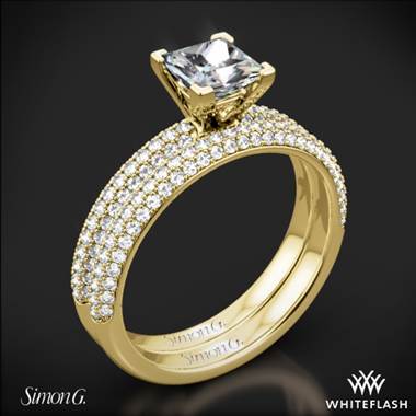 18k Yellow Gold Simon G. LP1935-D Delicate Diamond Wedding Set for Princess