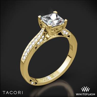 18k Yellow Gold Tacori 2638PRP Dantela Crescent Motif Pave for Princess Diamond Engagement Ring