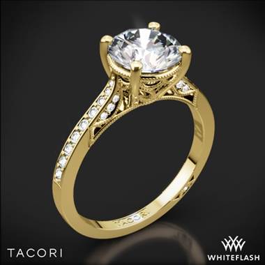 18k Yellow Gold Tacori 2638RDP Dantela Crescent Motif Pave Diamond Engagement Ring for 1.50ct Center