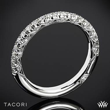 18k Yellow Gold Tacori HT2545B Petite Crescent Half Eternity Scalloped Millgrain Diamond Wedding Ring