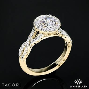 18k Yellow Gold Tacori HT2549 Petite Crescent Twisted Diamond Halo Engagement Ring