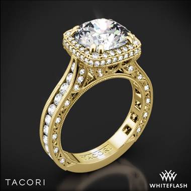 18k Yellow Gold Tacori HT2607RD8 RoyalT Cushion-Style Bloom Diamond Engagement Ring for 2ct Center