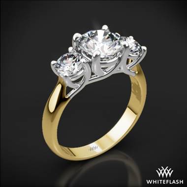 18k Yellow Gold Trellis 3 Stone Engagement Ring with Platinum Head (0.50ctw ACA side stones included)