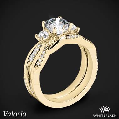 18k Yellow Gold Valoria Flora Twist Three Stone Diamond Wedding Set