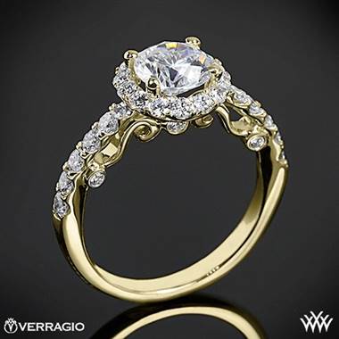 18k Yellow Gold Verragio INS-7003 Half Eternity Halo Diamond Engagement Ring