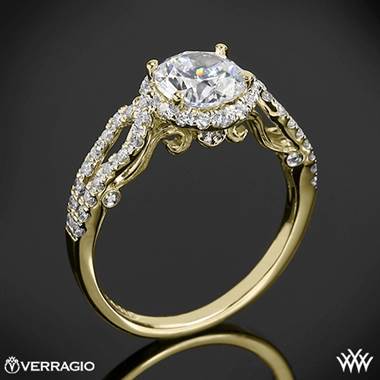 18k Yellow Gold Verragio INS-7042R 4 Prong Round Halo Diamond Engagement Ring