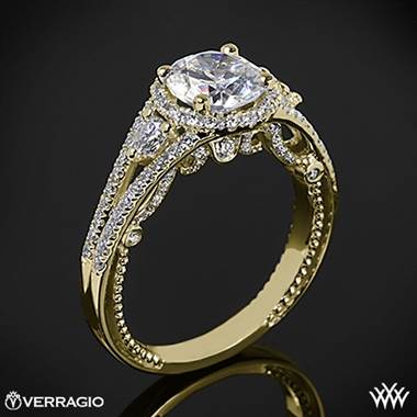 18k Yellow Gold Verragio INS-7068R Domed Bead-Set Diamond Engagement Ring