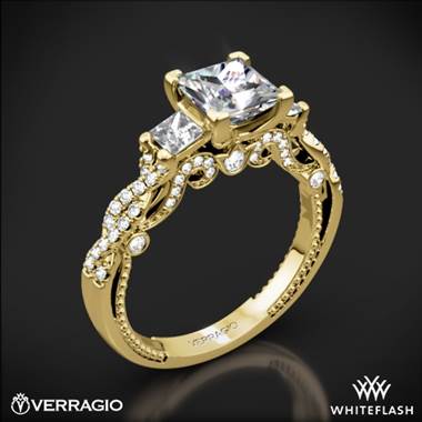 18k Yellow Gold Verragio INS-7074P Beaded Braid Princess 3 Stone Engagement Ring