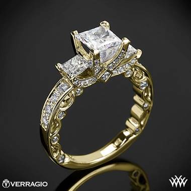 18k Yellow Gold Verragio PAR-3064P Bead-Set Princess 3 Stone Engagement Ring