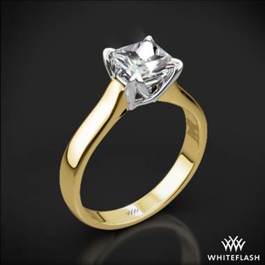 18k Yellow Gold W-Prong Solitaire Engagement Ring for Princess with White Gold Head