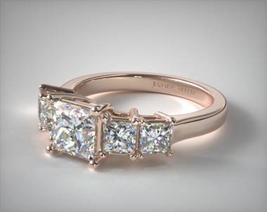 1ctw Four Stone Princess Diamond Engagement Ring in 14K Rose Gold 2.00mm Width Band (Setting Price)