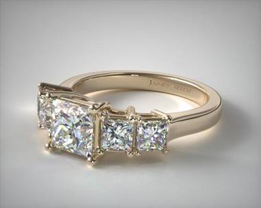 1ctw Four Stone Princess Diamond Engagement Ring in 18K Yellow Gold 2.00mm Width Band (Setting Price)
