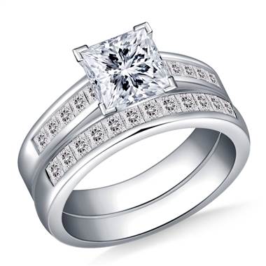 2.00 ct. tw. Princess Cut Matching Diamond Engagement Ring and Wedding Band Set in 14K White Gold