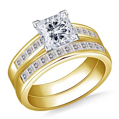2.00 ct. tw. Princess Cut Matching Diamond Engagement Ring and Wedding Band Set in 14K Yellow Gold