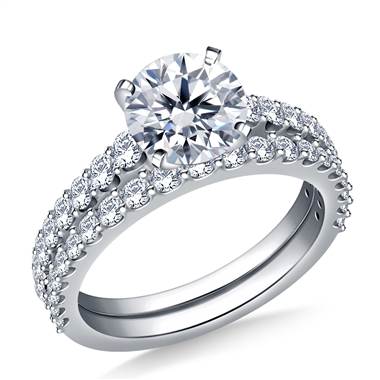 2.00 ct. tw. Prong Set Graduated Diamond Matching Engagement Ring and Wedding Band in 14K White Gold