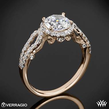 20k Rose Gold Verragio INS-7042R 4 Prong Round Halo Diamond Engagement Ring