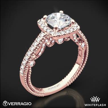 20k Rose Gold Verragio INS-7061CU Beaded Halo Diamond Engagement Ring