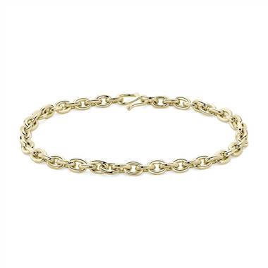 "24k Solid Yellow Gold Elongated Link Chain Bracelet (5.4mm)"