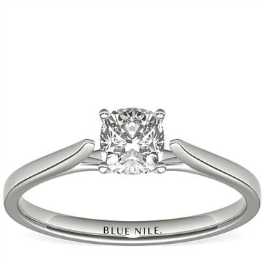 3/4 Carat Astor Cushion-Cut Petite Cathedral Solitaire in Platinum (H/VS2) Ready-to-Ship