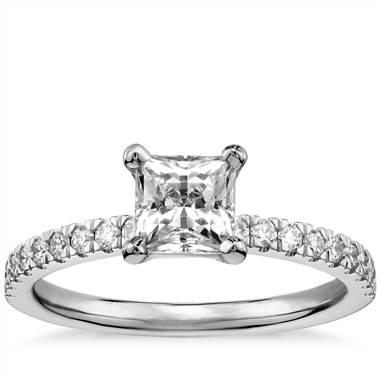 3/4 Carat Ready-to-Ship Princess-Cut Petite Pave Diamond Engagement Ring in 14k White Gold
