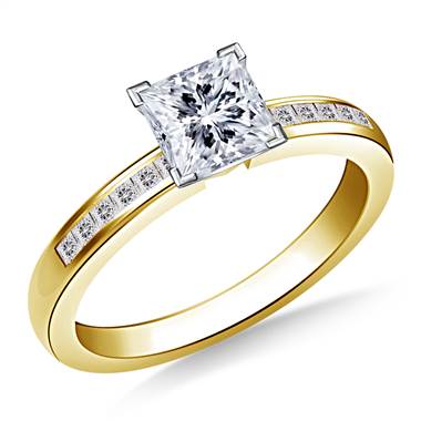 3/4 ct. tw. Princess Cut Diamond Channel Set Engagement Ring in 14K Yellow Gold