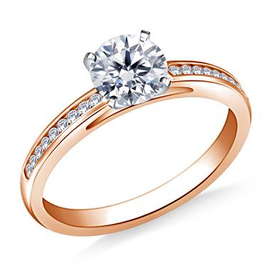 3/4 ct. tw. Round Diamond Channel Set Cathedral Engagement Ring in 14K Rose Gold