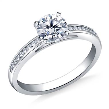 3/4 ct. tw. Round Diamond Channel Set Cathedral Engagement Ring in 14K White Gold