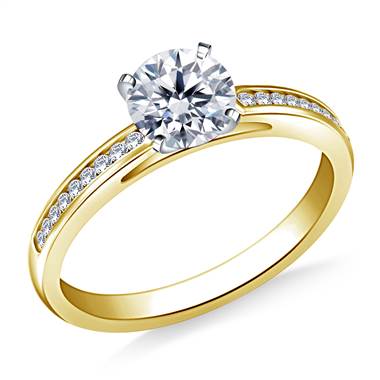 3/4 ct. tw. Round Diamond Channel Set Cathedral Engagement Ring in 14K Yellow Gold