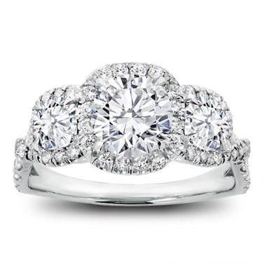 3 Stone Cushion Halo Diamond Engagement Setting