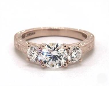 .50ctw Three Stone Engraved Engagement Ring in 2.3mm 14K Rose Gold (Setting Price)
