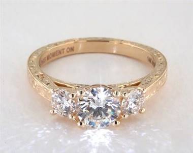 .50ctw Three Stone Engraved Engagement Ring in 2.3mm 14K Yellow Gold (Setting Price)