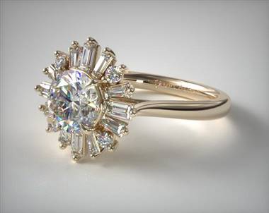 .55ctw Romantic Baguette Halo Engagement Ring in 14K Yellow Gold 2.20mm Width Band (Setting Price)