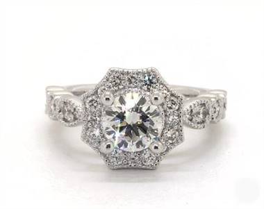 .58ctw Octagon Halo Art Deco Engagement Ring in Platinum 3.20mm Width Band (Setting Price)