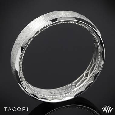 5mm 18k White Gold Tacori 107-5B Sculpted Crescent 3 Sided Brushed Eternity Wedding Ring