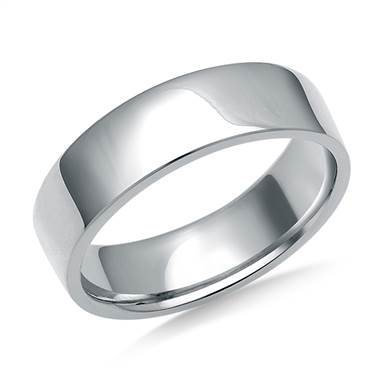 6mm Men's 14K White Gold Flat Comfort Fit Wedding Band.