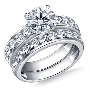Ageless Channel Set Round Diamond Ring with Matching Band in 14K White Gold (1 1/2 cttw.)