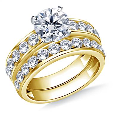 Ageless Channel Set Round Diamond Ring with Matching Band in 14K Yellow Gold (1 1/2 cttw.)