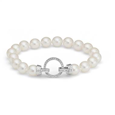 Akoya Cultured Pearl and Diamond Bracelet in 18k White Gold (7.5-8.0mm)