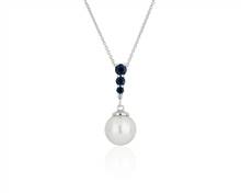 Akoya Pearl and Sapphire Pendant In 14k White Gold | Blue Nile
