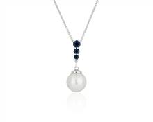 Akoya Pearl and Sapphire Pendant In 14k White Gold | Blue Nile