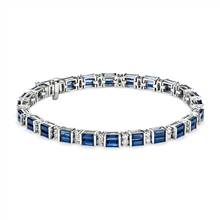 Alternating Baguette Blue Sapphire and Round Diamond Bracelet in 14k White Gold | Blue Nile