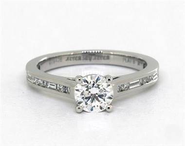 Alternating Baguette & Round Channel Engagement Ring in 2.4mm 14K White Gold (Setting Price)