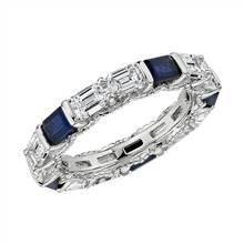 Alternating East West Emerald Shape Diamond and Sapphire Eternity Ring in 14k White Gold (2 1/2 ct. tw.) | Blue Nile