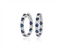 Alternating Sapphire and Diamond French Pave Hoop Earrings In 14k White Gold | Blue Nile