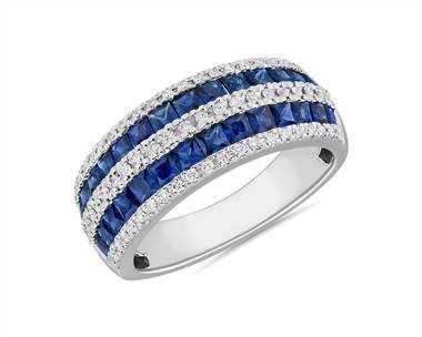 Alternating Sapphire and Diamond Ring In 14k White Gold