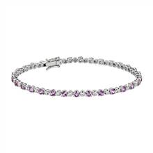"Alternating Sized Pink Sapphire and Diamond Bracelet in 14k White Gold" | Blue Nile